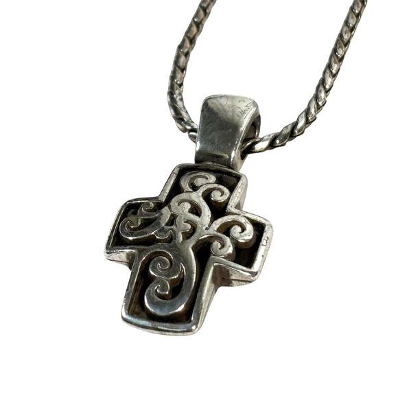Brighton Cross Swarovski Crystals Pendant Necklace Reversible Scrollwork Design - Picture 9 of 13